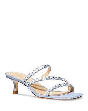 Michael Michael Kors Womens Celia Square Toe Crystal Strap Kitten Heel Sandals Product Image