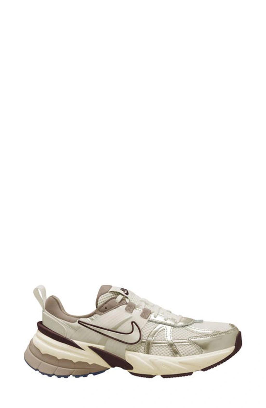 NIKE V2k Run Rubber And Metallic Leather-trimmed Mesh Sneakers In Beige Product Image