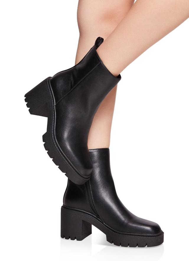 Womens Platform Lug Sole Mid Heel Booties Product Image