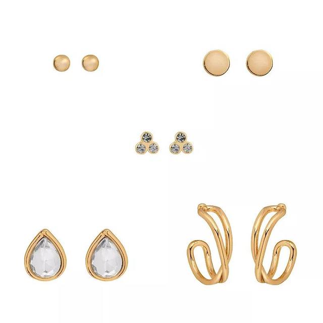 LC Lauren Conrad Gold Tone Crystal Earrings 5 Pack, Womens, Clear Product Image