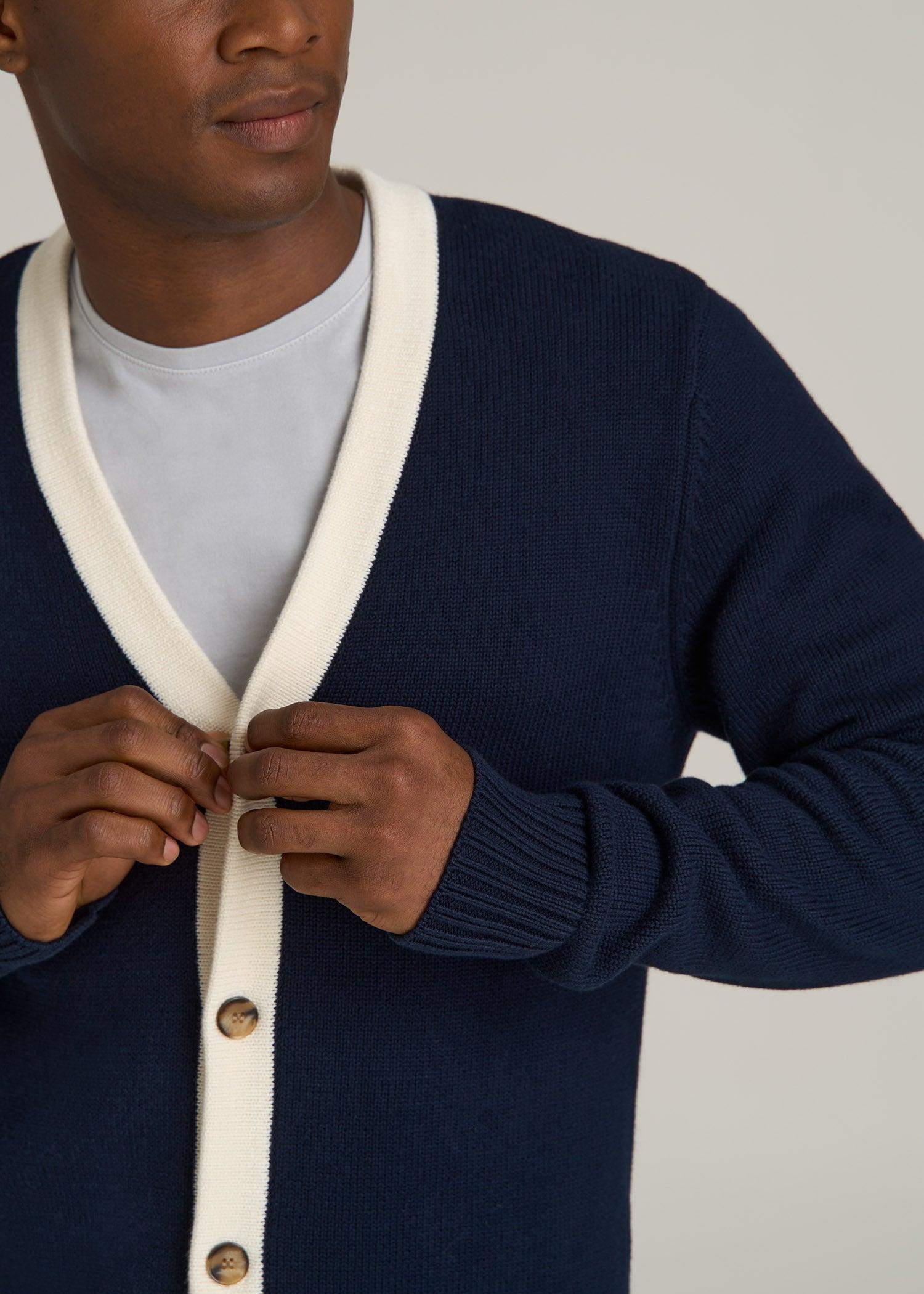 Knit Campus Cardigan for Tall Men in  Navy and Cream Product Image