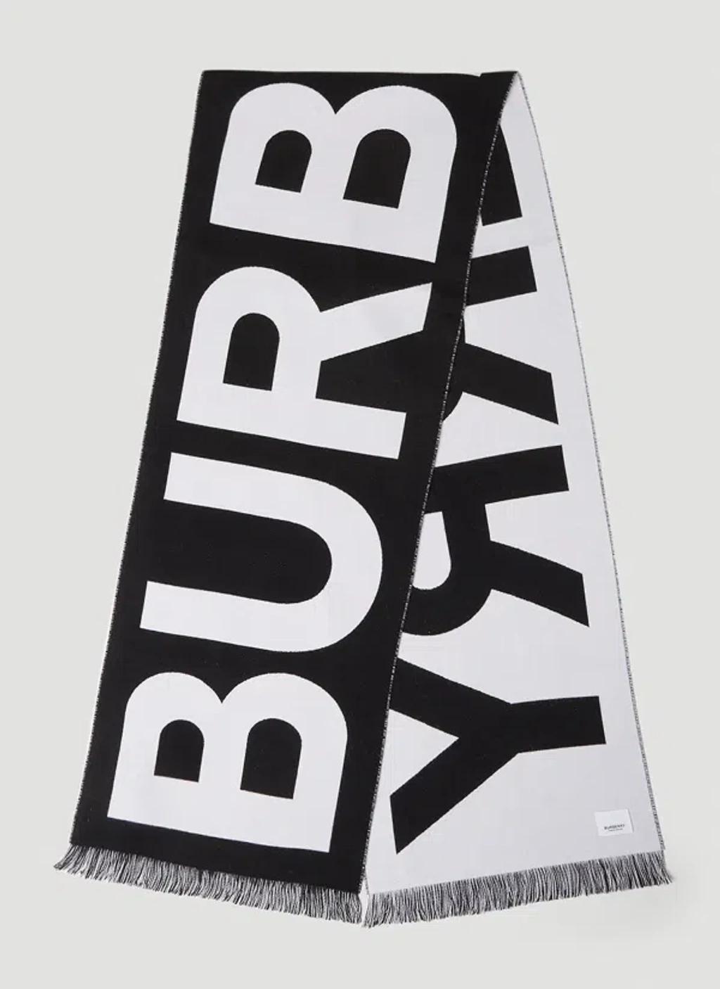 BURBERRY Logo Printed Fringed Scarf In Black Product Image