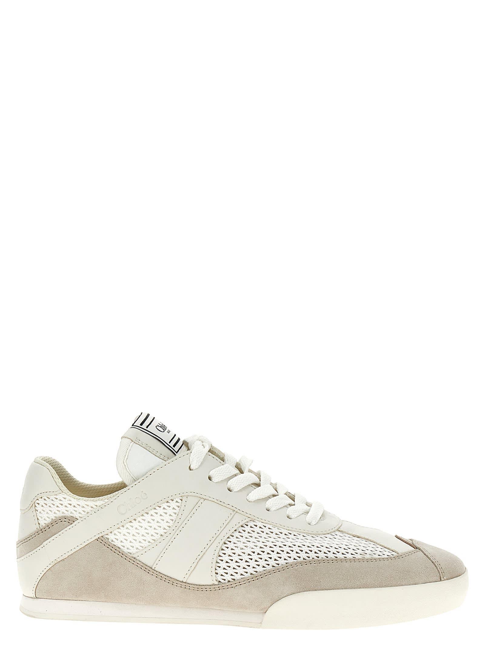 CHLOÉ Kick Mesh And Leather Low-top Sneakers In Off-white Product Image