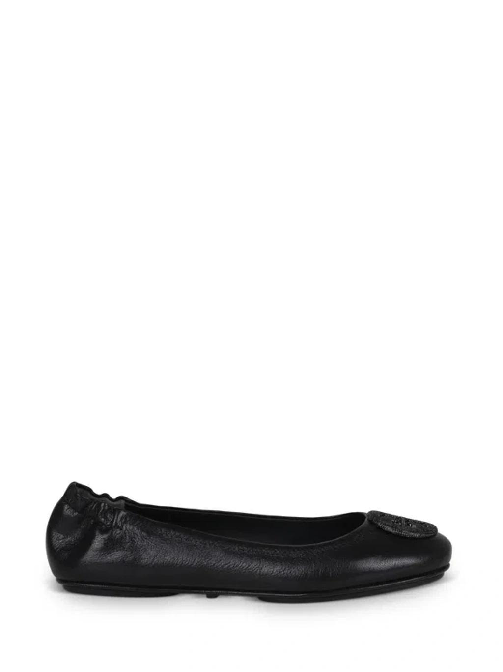 TORY BURCH Minnie Travel Leather Ballet Flats In Black Product Image