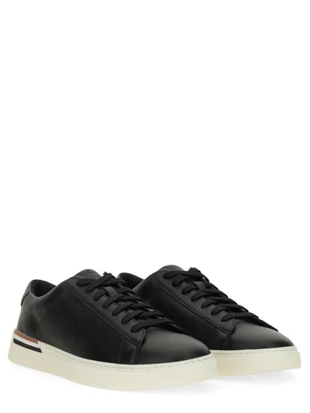 HUGO BOSS Lace-up Leather Sneakers In Black Product Image