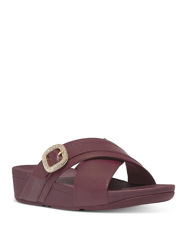 FitFlop Lulu Crystal-Buckle Leather Cross Slides Women's Sandals Product Image