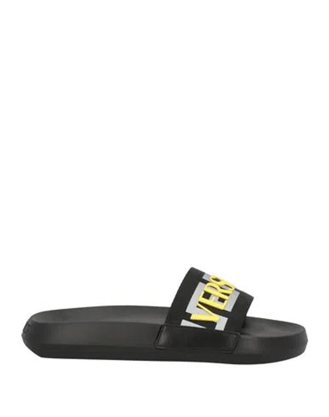 VERSACE Man Sandals Black Size 9 Leather, Textile Fibers Product Image