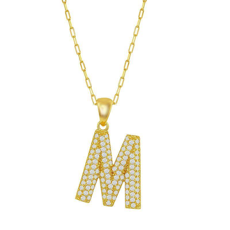 Sterling Silver Cubic Zirconia Block Initial Necklace, Womens White Product Image