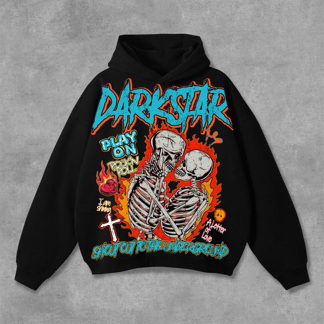 Hellstar Color Skull Cross Graphic Print Pocketless Hoodie Product Image