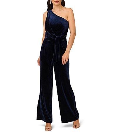 Adrianna Papell One-Shoulder Velvet Jumpsuit Product Image