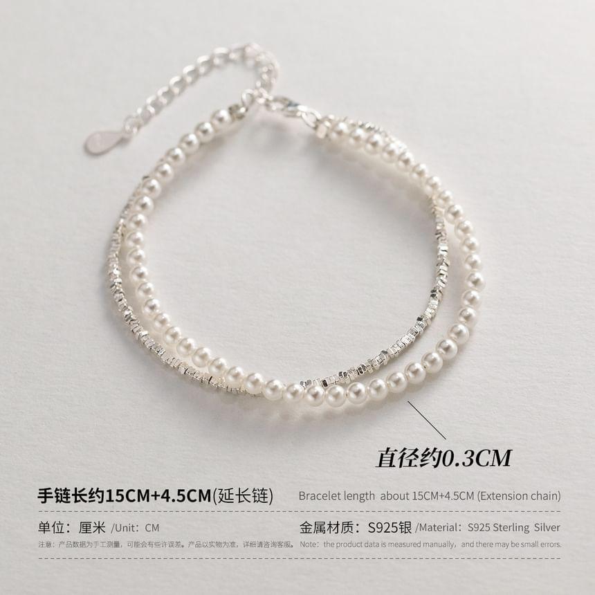 S925 Sterling Silver Faux Pearl Layered Bracelet Product Image