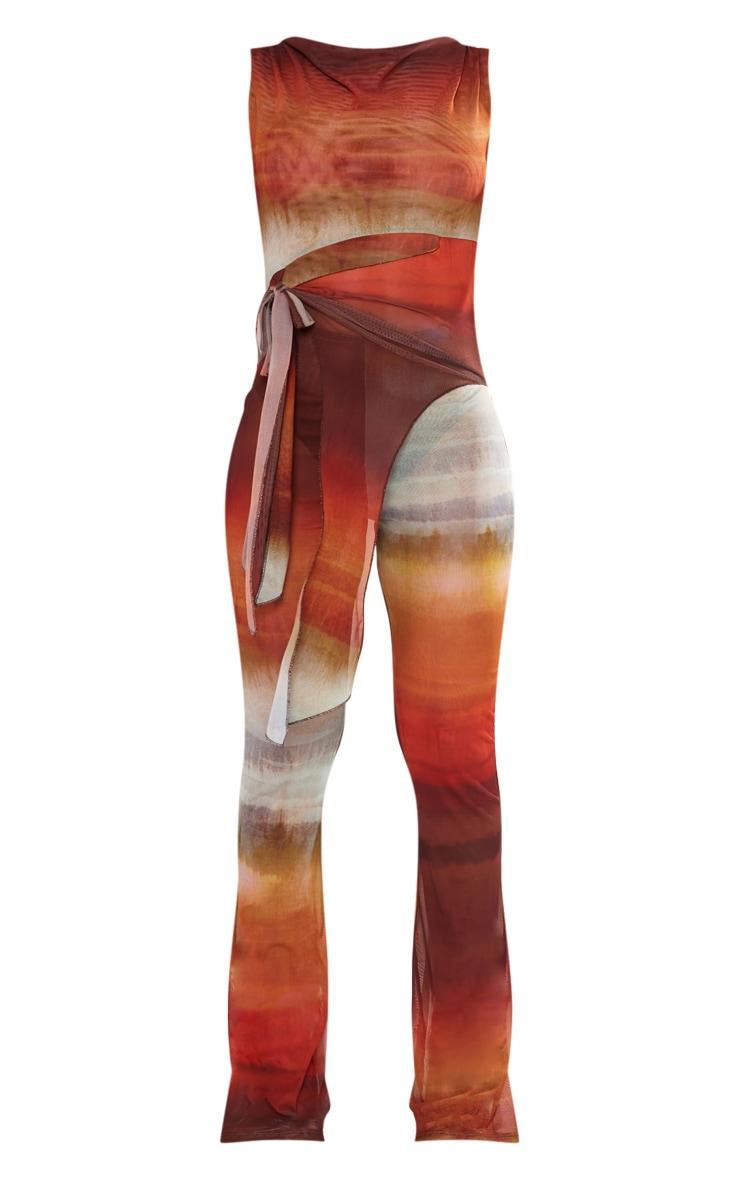 Brown Ombre Print Knot Detail Mesh Jumpsuit Product Image