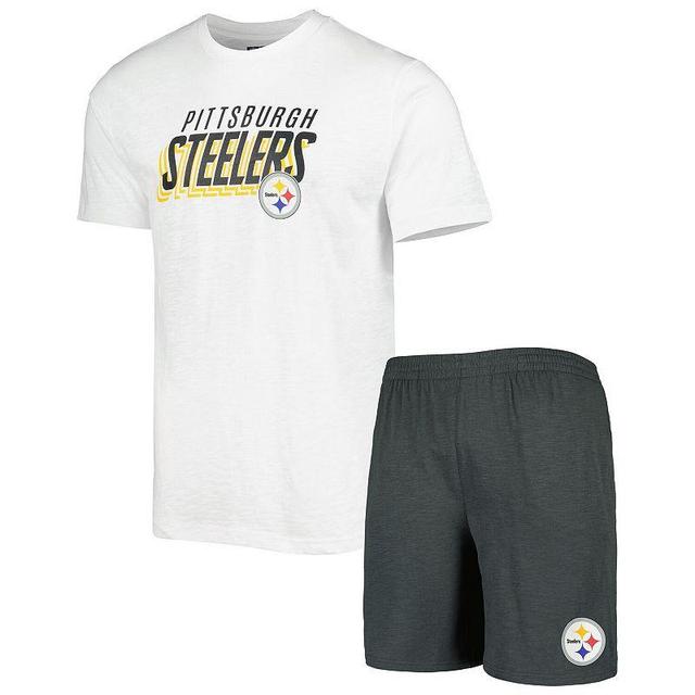 Mens Concepts Sport Charcoal/White Pittsburgh Steelers Downfield T-Shirt & Shorts Sleep Set Product Image