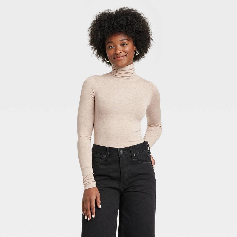 Womens Long Sleeve Featherweight Turtleneck - Universal Thread Heather Taupe L Product Image