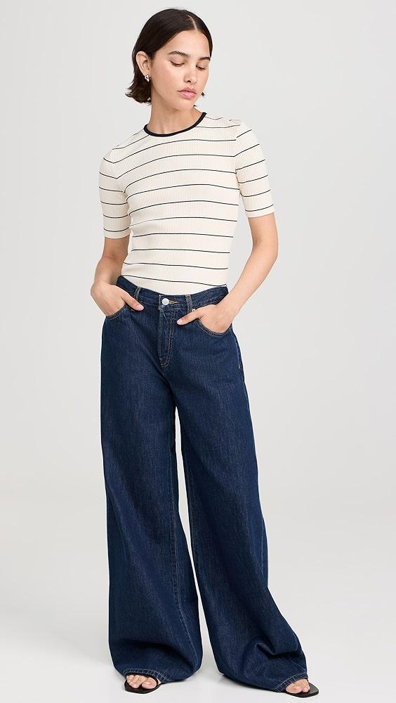 Vince Rib Stripe Elbow Sleeve Crew Tee | Shopbop Product Image