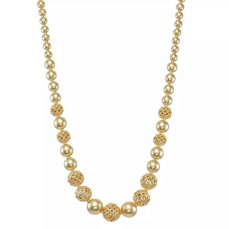 Napier Gold Tone Crisscross Textured & Polished Beaded Necklace, Womens Product Image