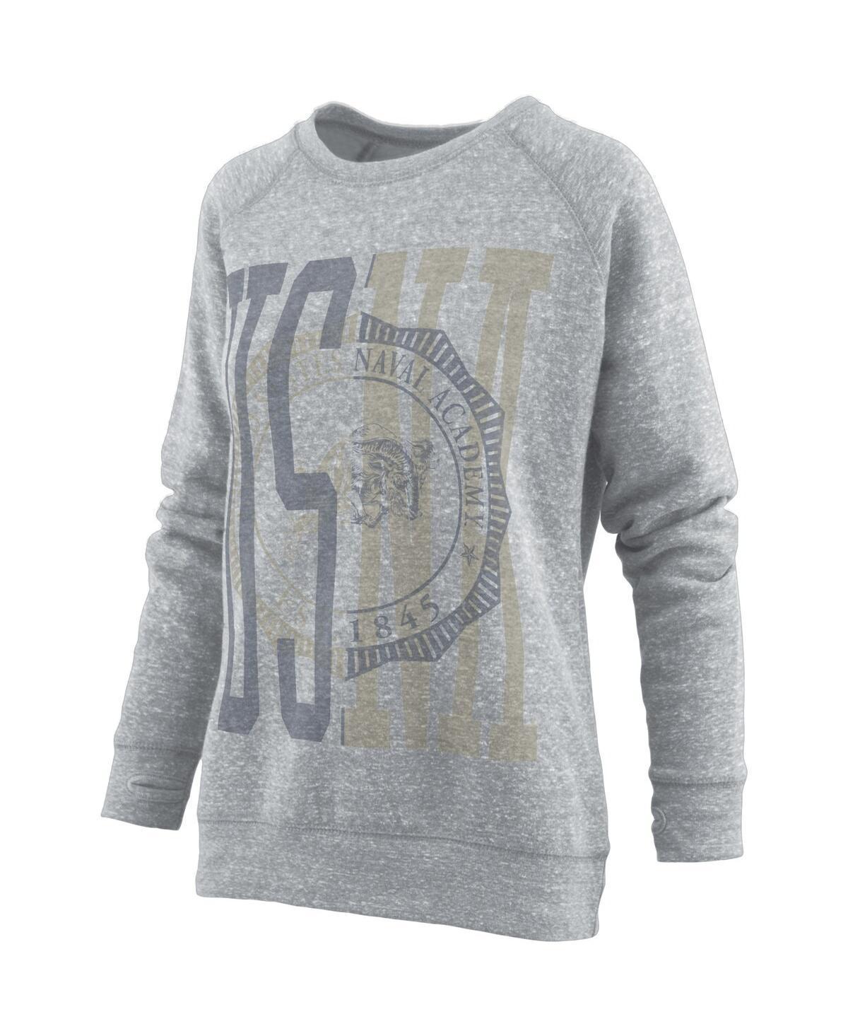 Womens Pressbox Heather Gray Navy Midshipmen Knobi Raglan Pullover Sweatshirt Product Image