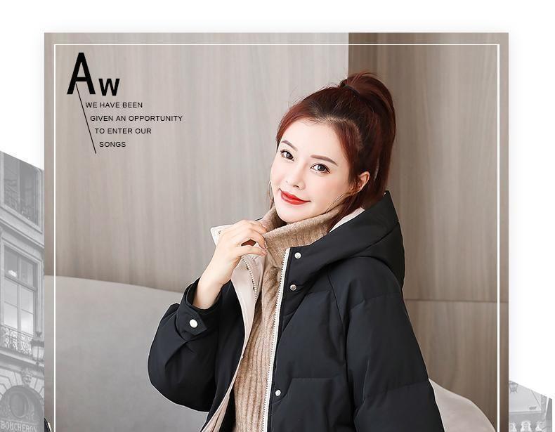 Hooded Zip-Up Plain Long Puffer Coat Product Image