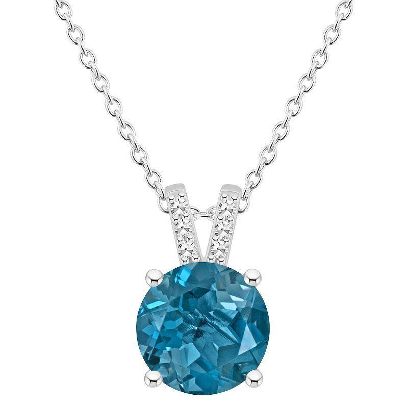 Alyson Layne Sterling Silver 8 mm Round Gemstone & Diamond Accent Pendant Necklace, Womens Blue Product Image