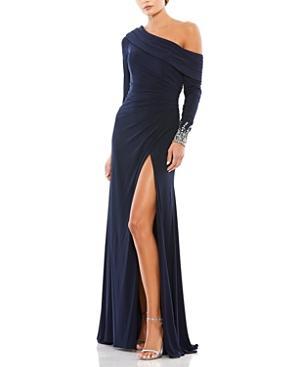 Mac Duggal One-Shoulder Long Sleeve Jersey Gown Product Image