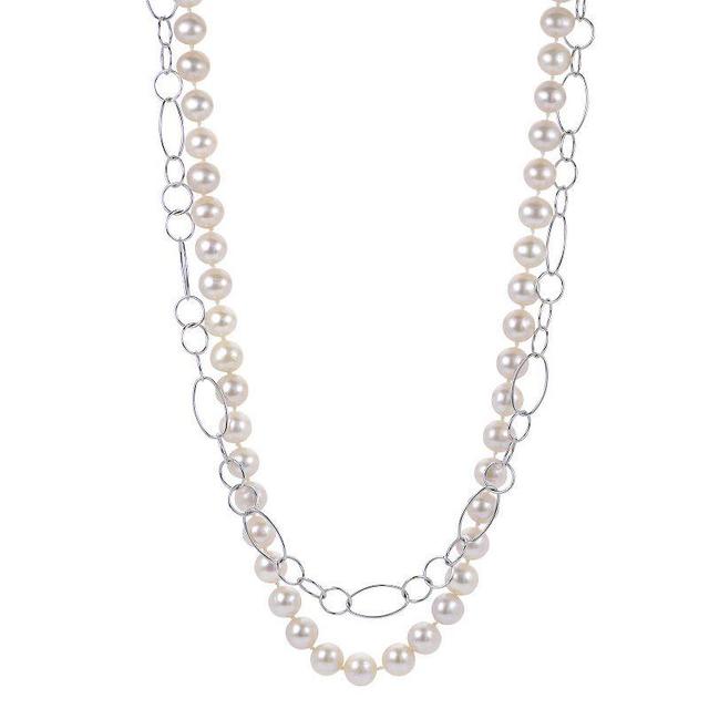 PearLustre by Imperial Sterling Silver Rolo Chain & Freshwater Cultured Pearl Layered Necklace, Womens Product Image