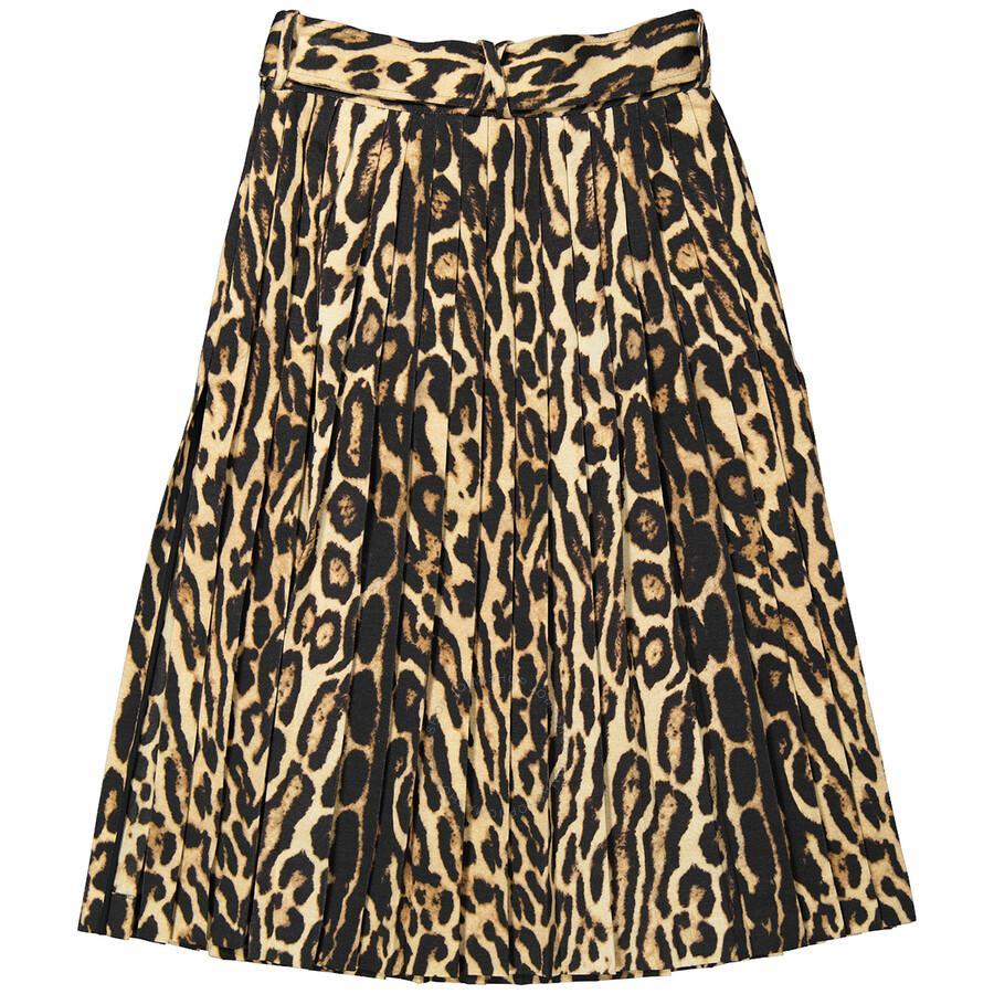 BURBERRY Ladies Leopard Print Stretch Silk Pleated Skirt In Camel Product Image