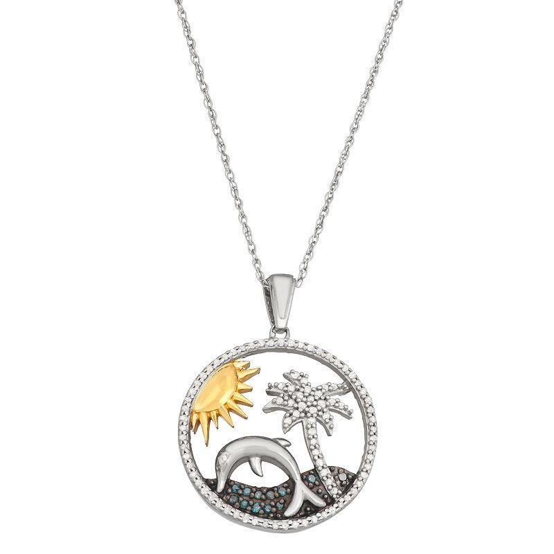 Jewelexcess 1/3 Carat T.W. Blue & White Diamond Two-Tone Sterling Silver Dolphin Pendant Necklace, Womens Two Tone Product Image