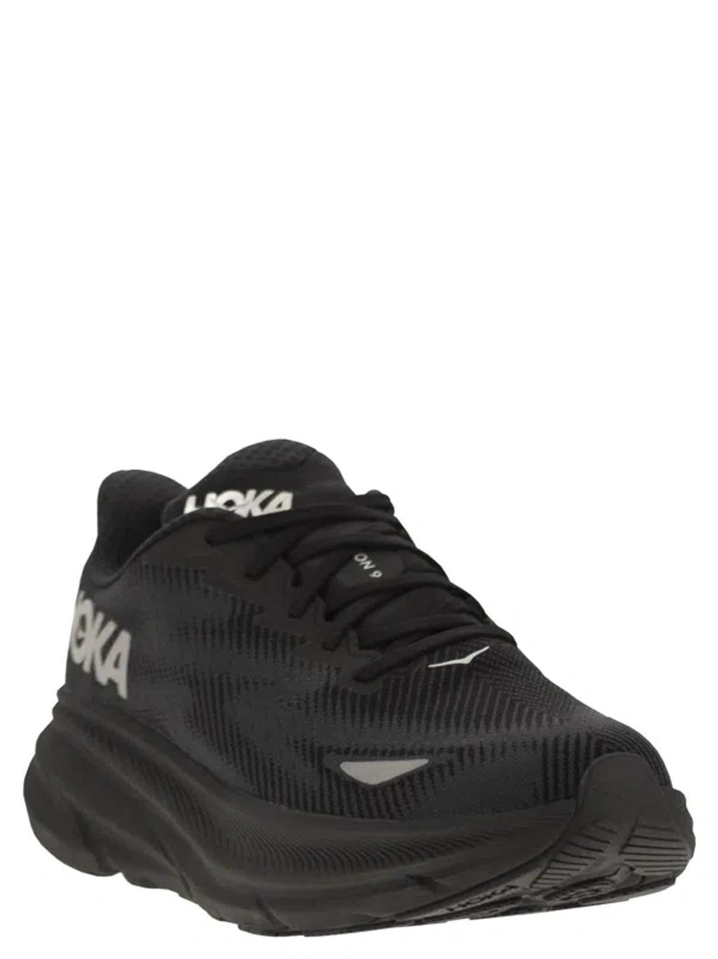 HOKA Clifton 9 Breathable Sports Shoe In Black Product Image