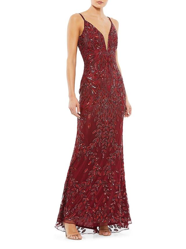 Womens Beaded V-Neck Gown Product Image