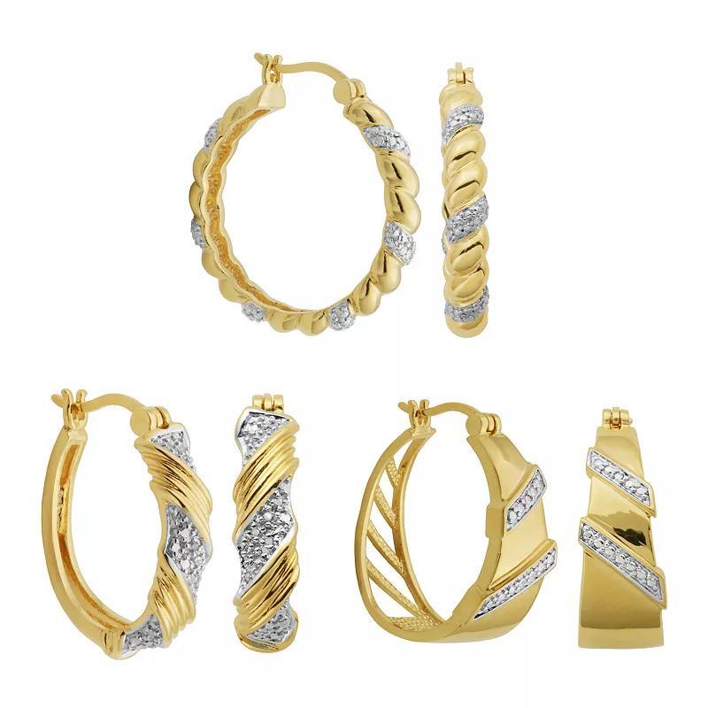 Gold Tone Diamond Accent Hoop Earrings, Womens Product Image