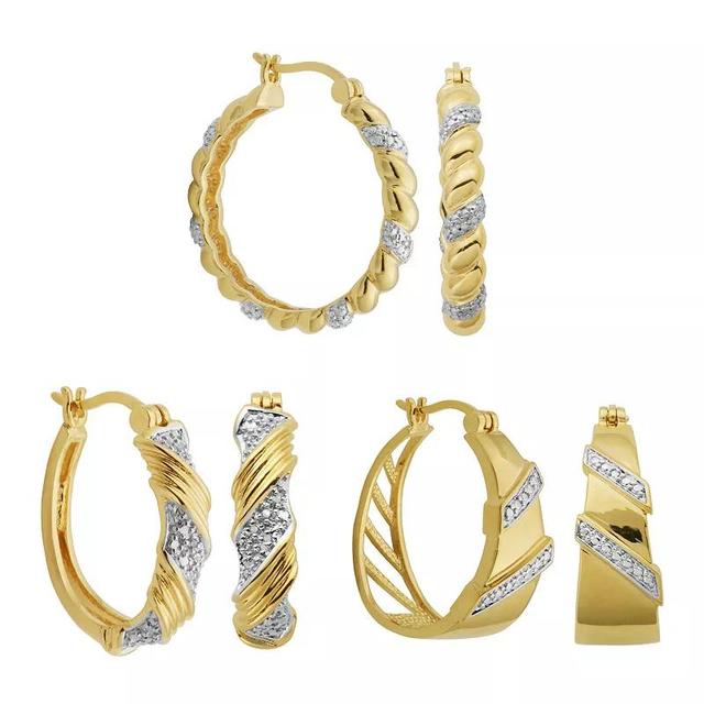 Gold Tone Diamond Accent Hoop Earrings, Womens Product Image