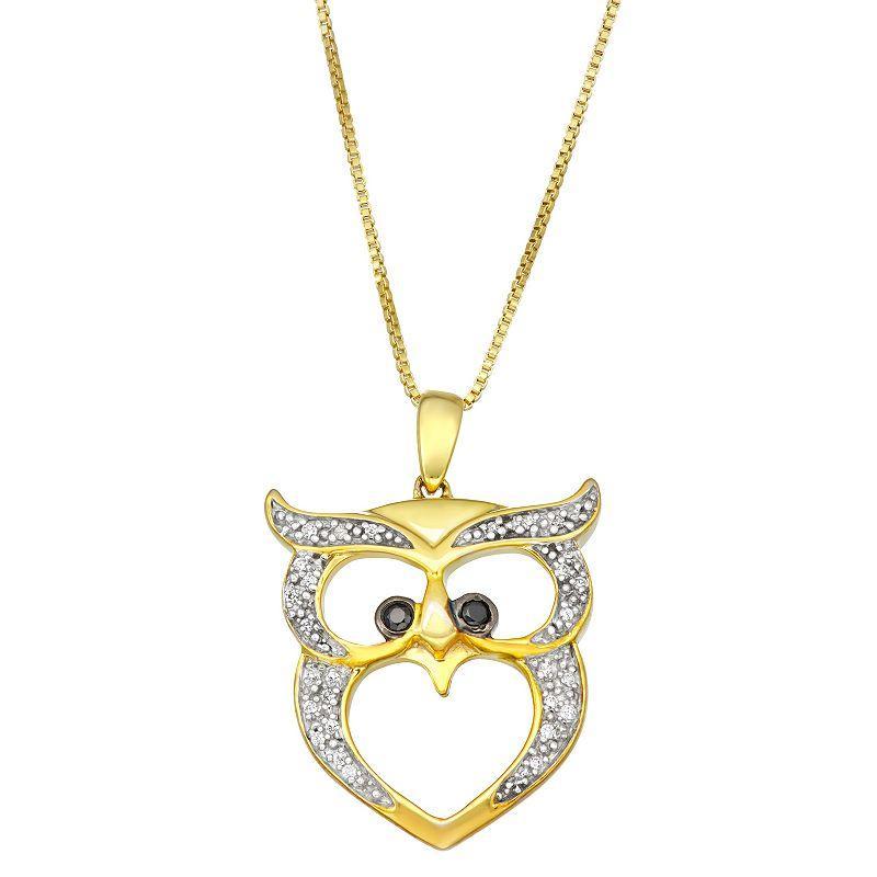 Sterling Silver 1/10 Carat T.W. Black & White Diamond Owl Necklace, Womens Product Image