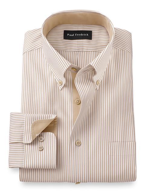 Comfort Stretch Non-Iron Stripe Dress Shirt With Contrast Trim - Light Tan Product Image