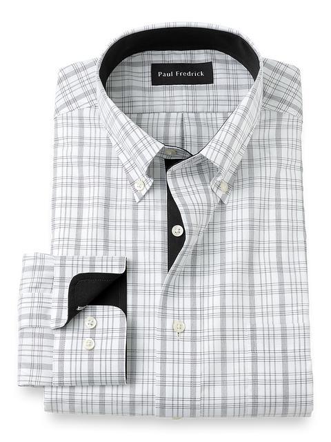 Non-Iron Cotton Check Dress Shirt With Contrast Trim - Black/white Product Image