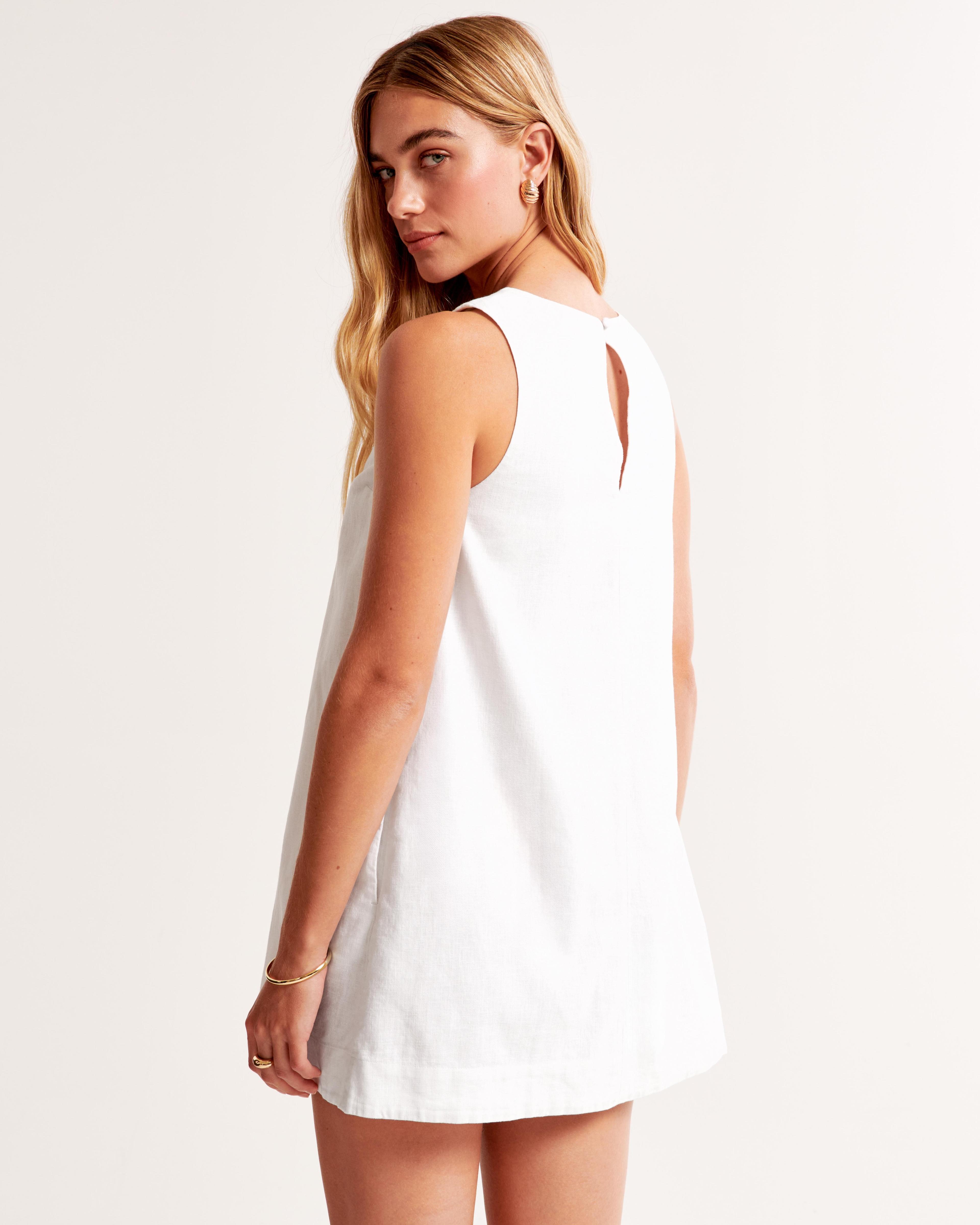 High-Neck Linen-Blend Mini Dress Product Image