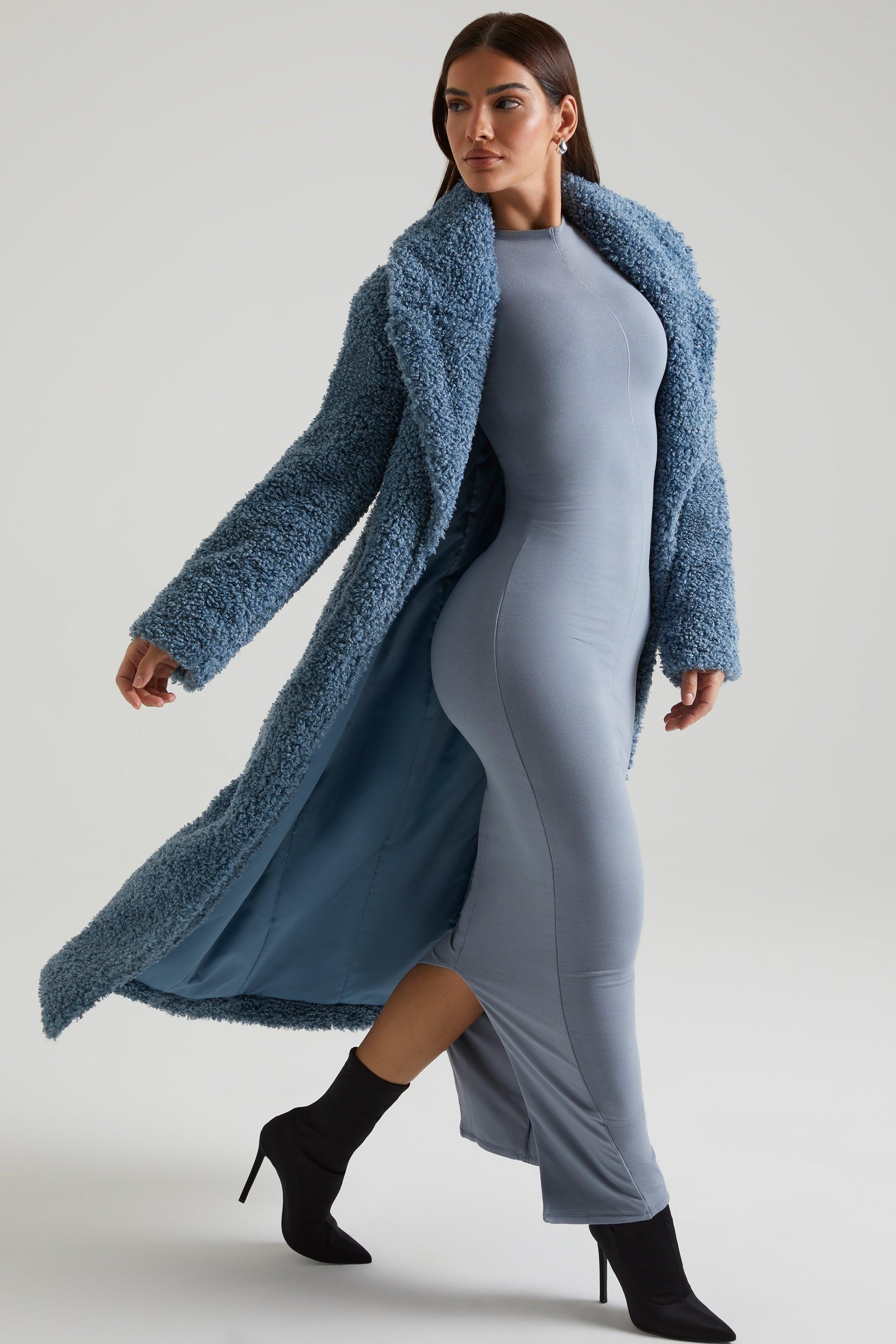 Long Shearling Coat in Blue Product Image