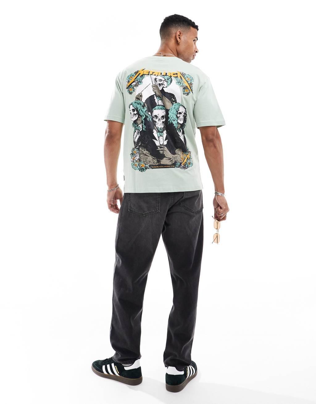 ONLY & SONS oversized t-shirt with Metallica back print in sage green Product Image