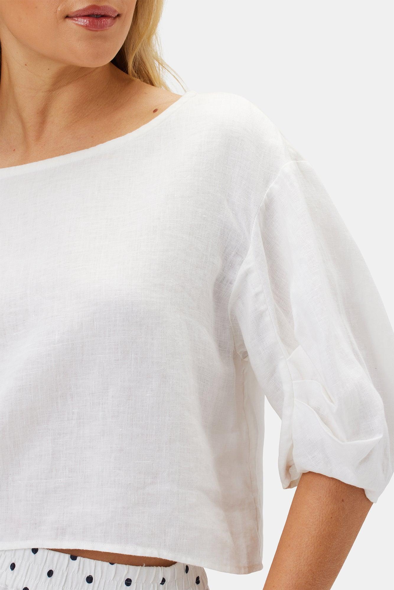 Lilly Pilly Leia Organic Linen Top - White Product Image