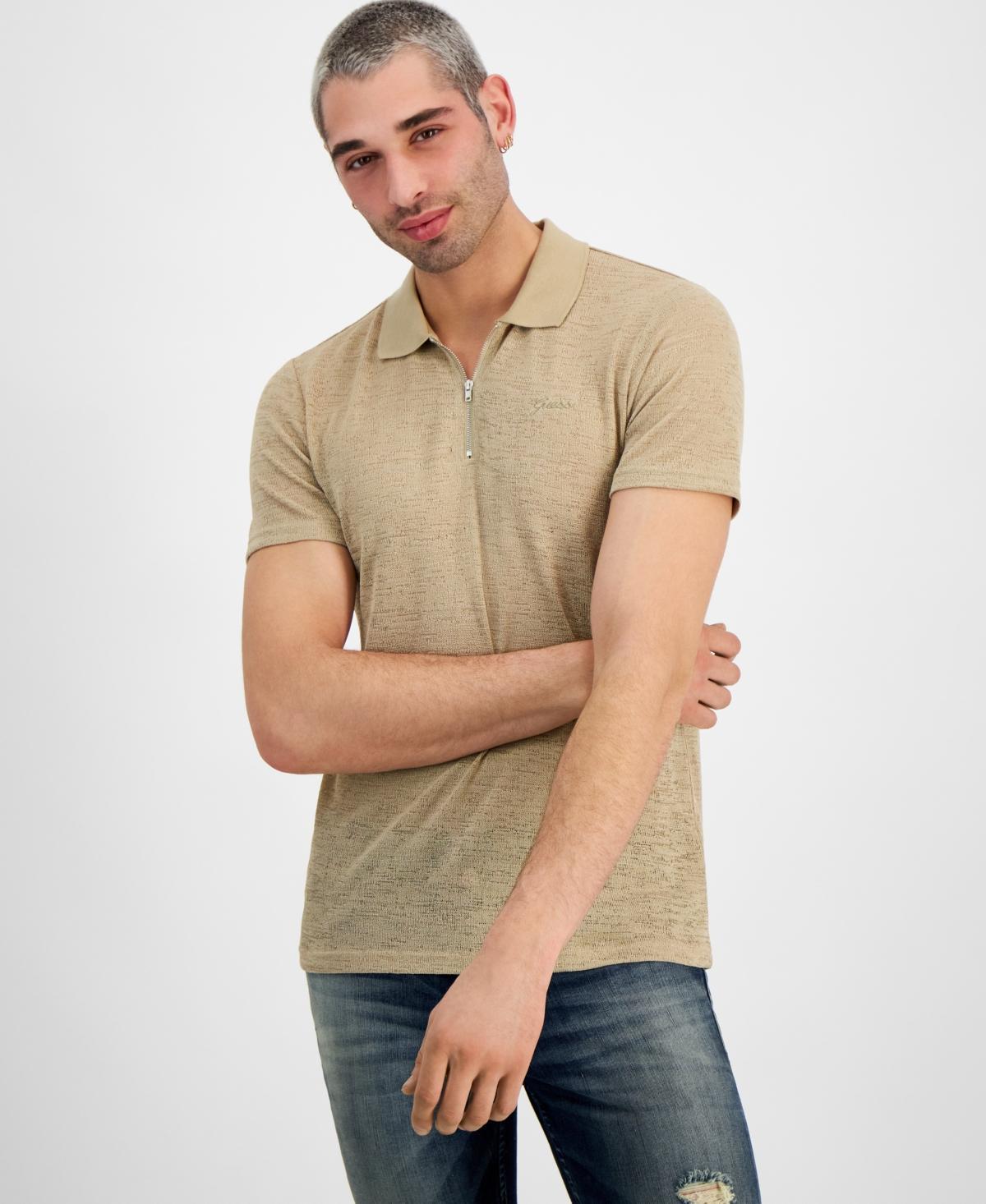 Guess Mens Gauze Jersey Zip-Front Polo Shirt Product Image