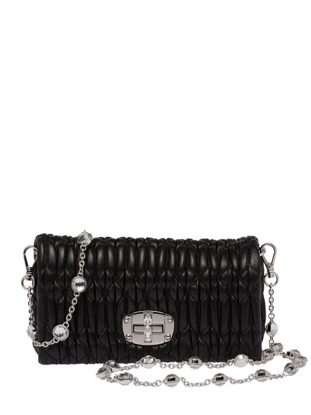 MIU MIU Miu Crystal Nappa Leather Mini Bag In Schwarz Product Image