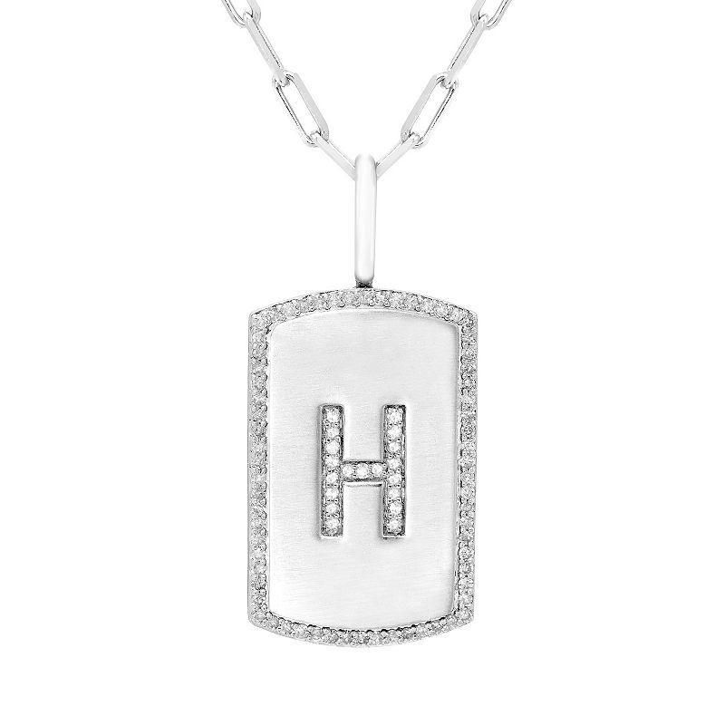 Its Personal Initial Sterling Silver & 1/4 Carat T.W. Diamond Dog Tag Necklace, Womens White Product Image