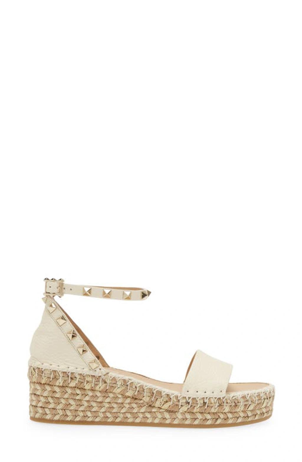 Rockstud Espadrille Platform Sandal In White Product Image