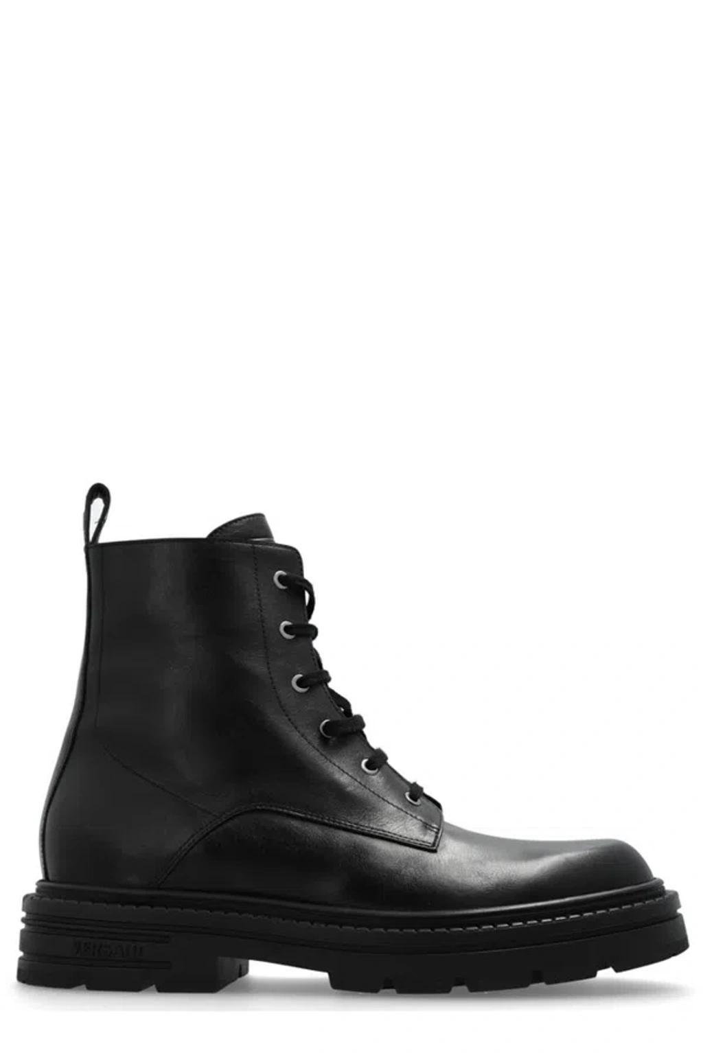 VERSACE Leather Ankle Boots In Black product image