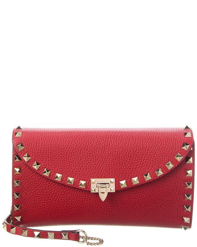 VALENTINO GARAVANI Valentino Rockstud Grainy Leather Wallet On Chain In Red Product Image