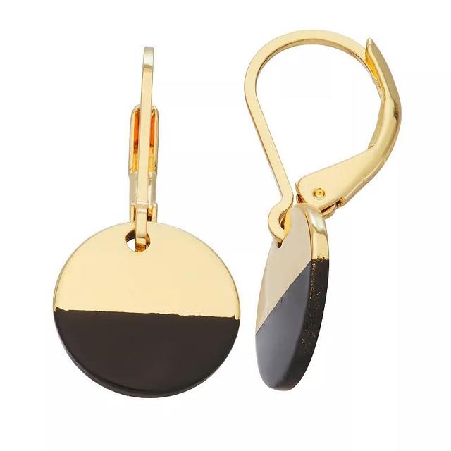 Nine West Enamel-Dipped Circle Drop Earrings, Womens, Gold Tone Black Product Image