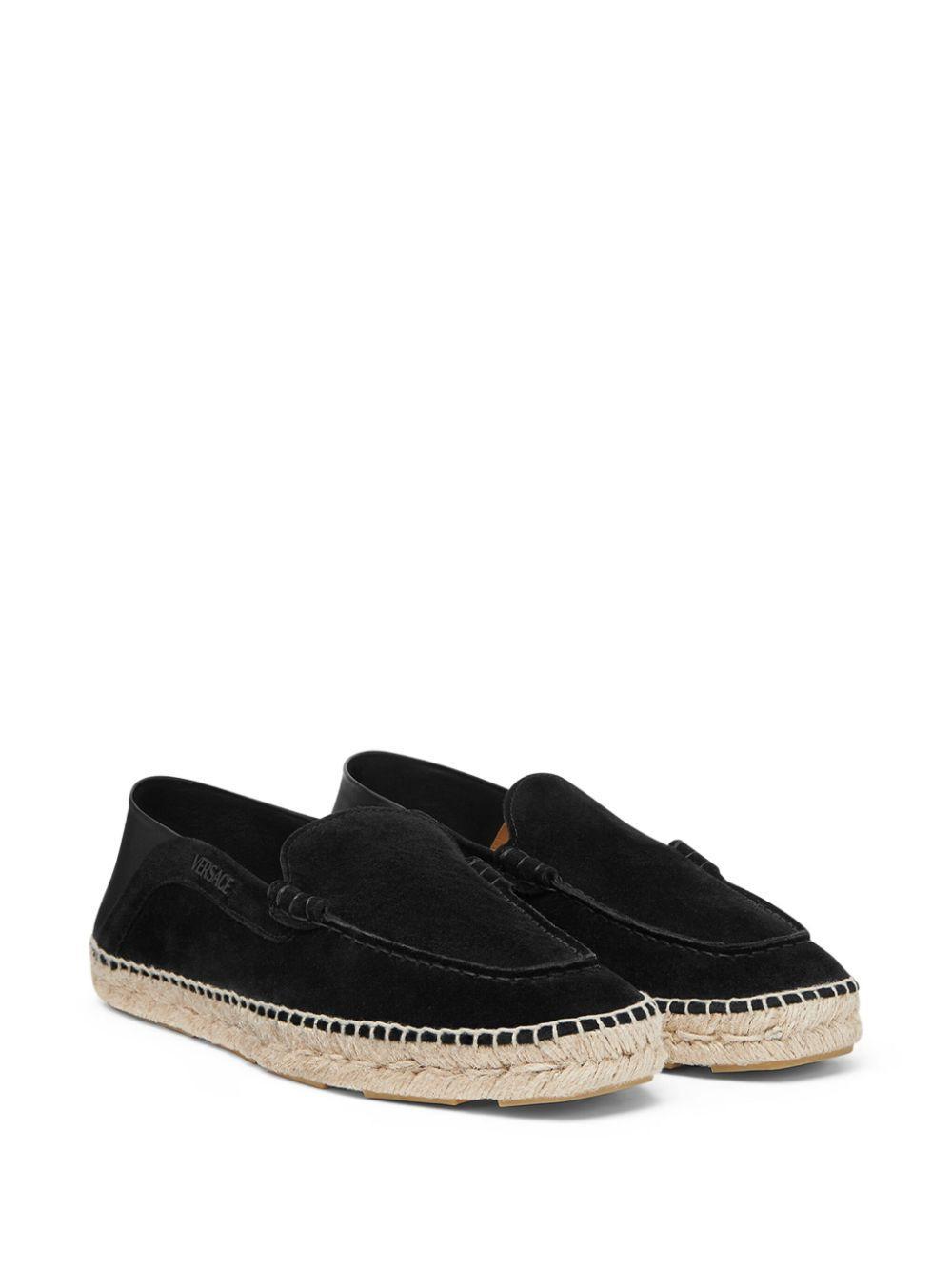 VERSACE Logo Suede Espadrilles In Black Product Image