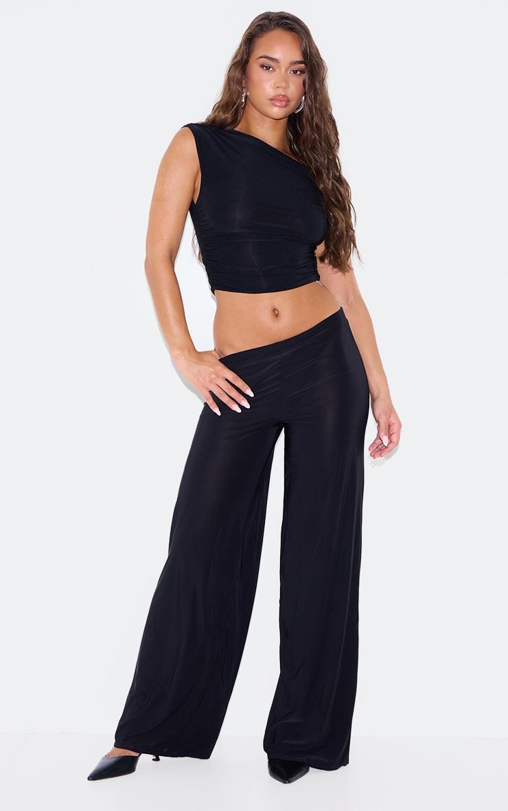 Black Slinky Mid Rise Wide Leg Trousers product image