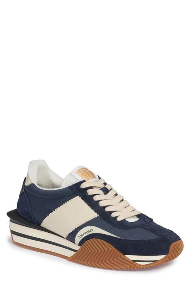 James Mixed Media Low Top Sneaker In Blue Product Image