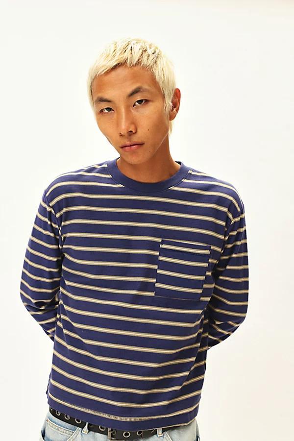 BDG Bonfire Stripe Cropped Long Sleeve Pocket Tee Mens at Urban Outfitters Product Image