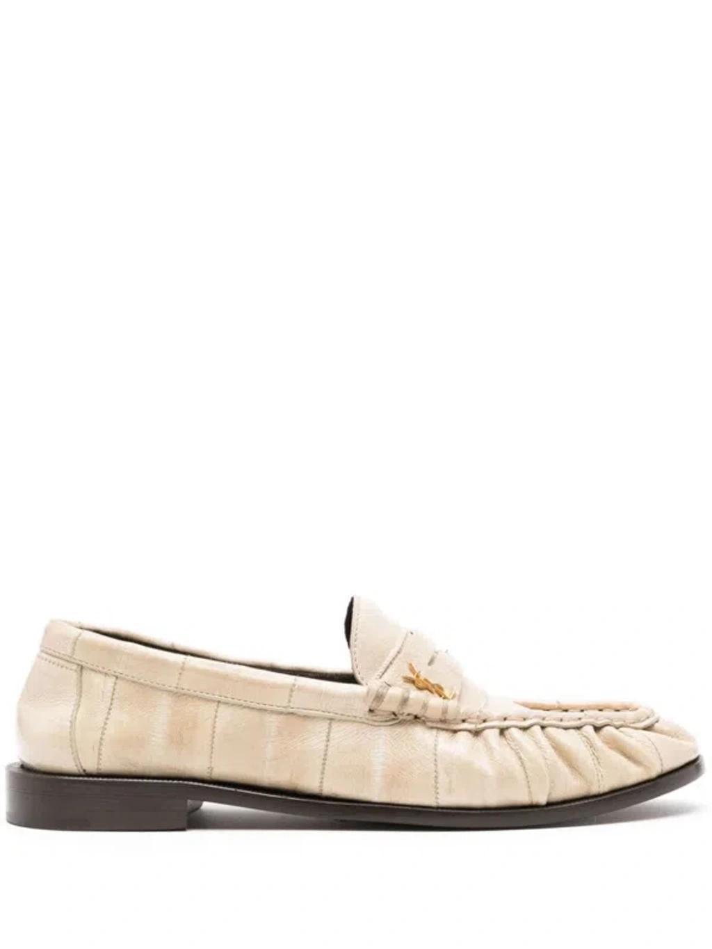 SAINT LAURENT Le Leather Ysl Penny Loafers In Ivory Product Image